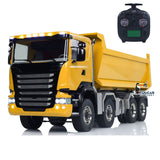 8x8 1/14 RC Hydraulic Dump Truck Metal Remote Control Roll-off Full Dumper Car 3-speed Transmission Differential Lock Axles