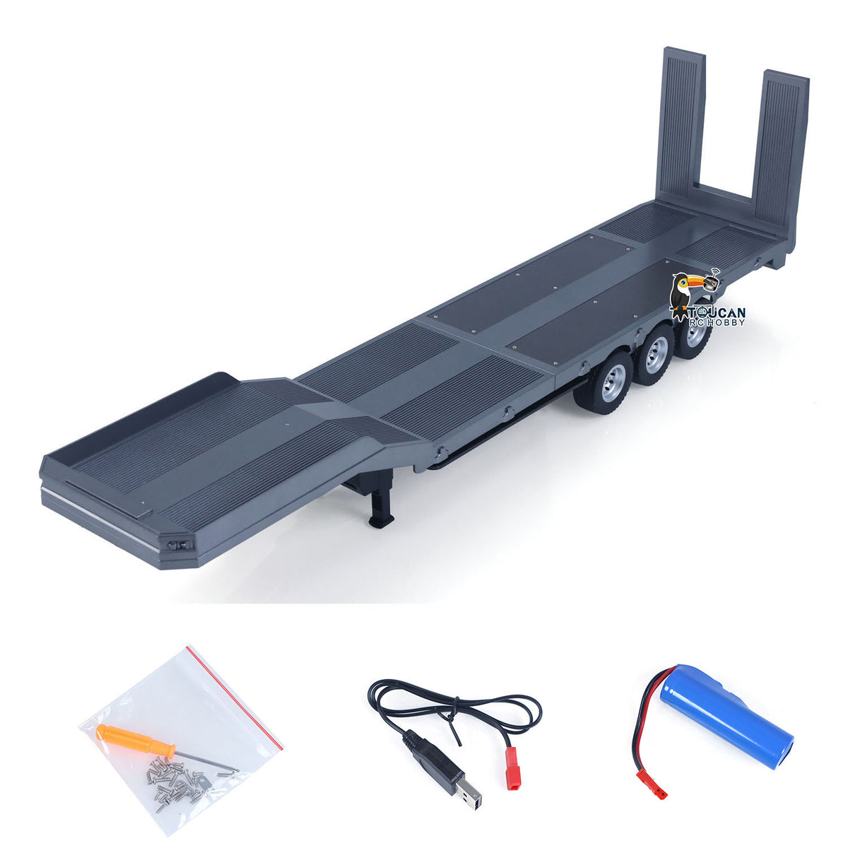 TOUCAN RC HOBBY Fast  Free Shipping 3 Axels Plastic Semi Trailer Flatbed 1502 for 1/18 RC Tractor Truck HUINA 1501 Lorry Car Model Upgrade Parts
