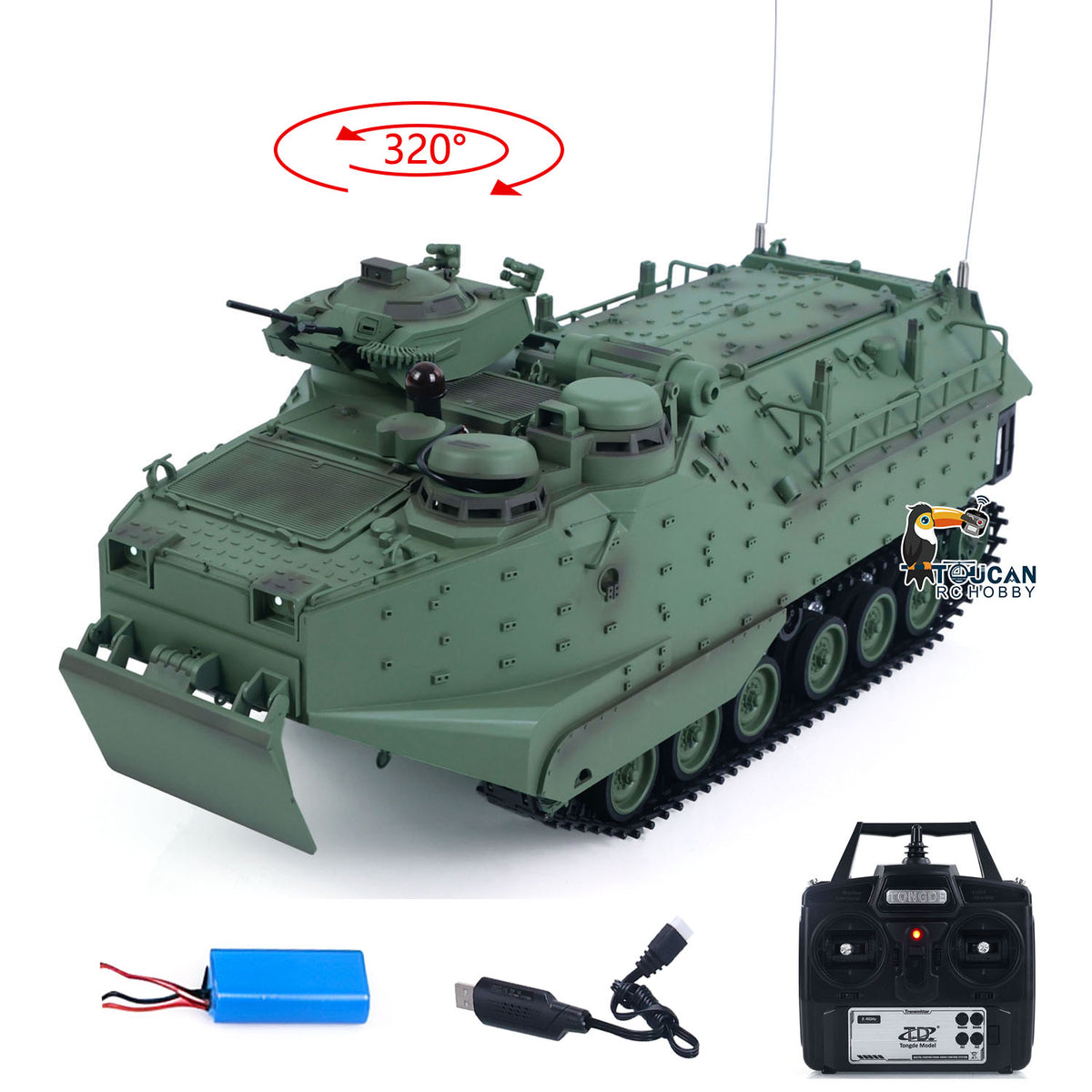 TOUCAN RC HOBBY Tongde TD3.0 1/16 Scale RC Armored Transport Vehicle Remote Control Tank Model Infrared Combat 320degrees Rotating Sound Smoke Lights