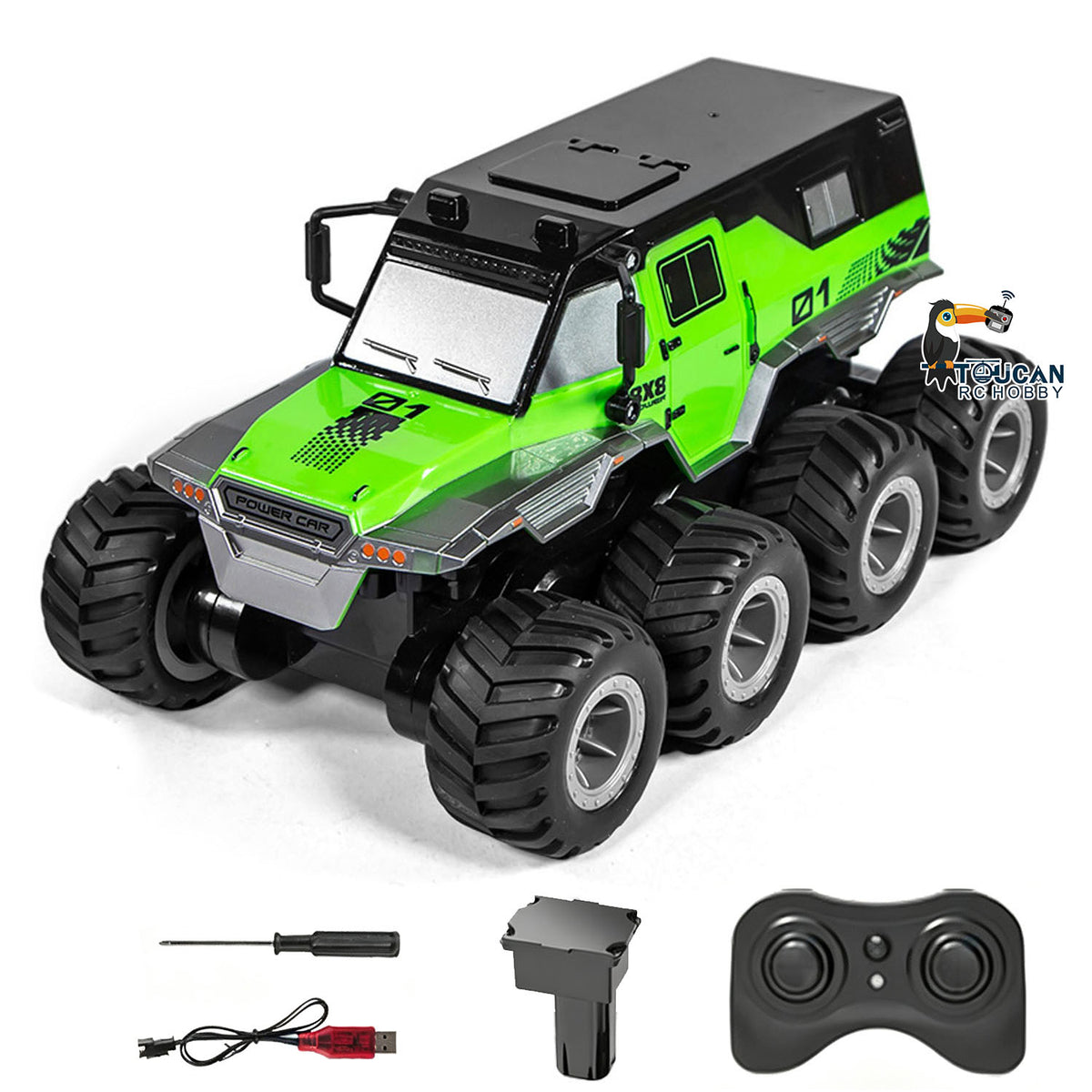 TOUCAN RC HOBBY 2.4GHz JJRC 1/18 8WD Plastic Remote Control Off Road Waterproof Car Radio Control Amphibious Armored Vehicle Q203 Finished Model