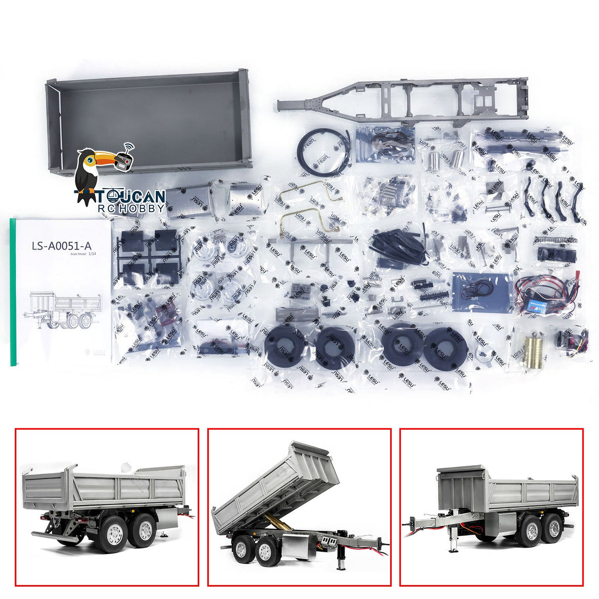 TOUCAN RC HOBBY LESU 2-Axle Metal 1/14 RC Hydraulic Full Trailer Remote Control Self-dumping Truck Model DIY Car Optional Versions KIT