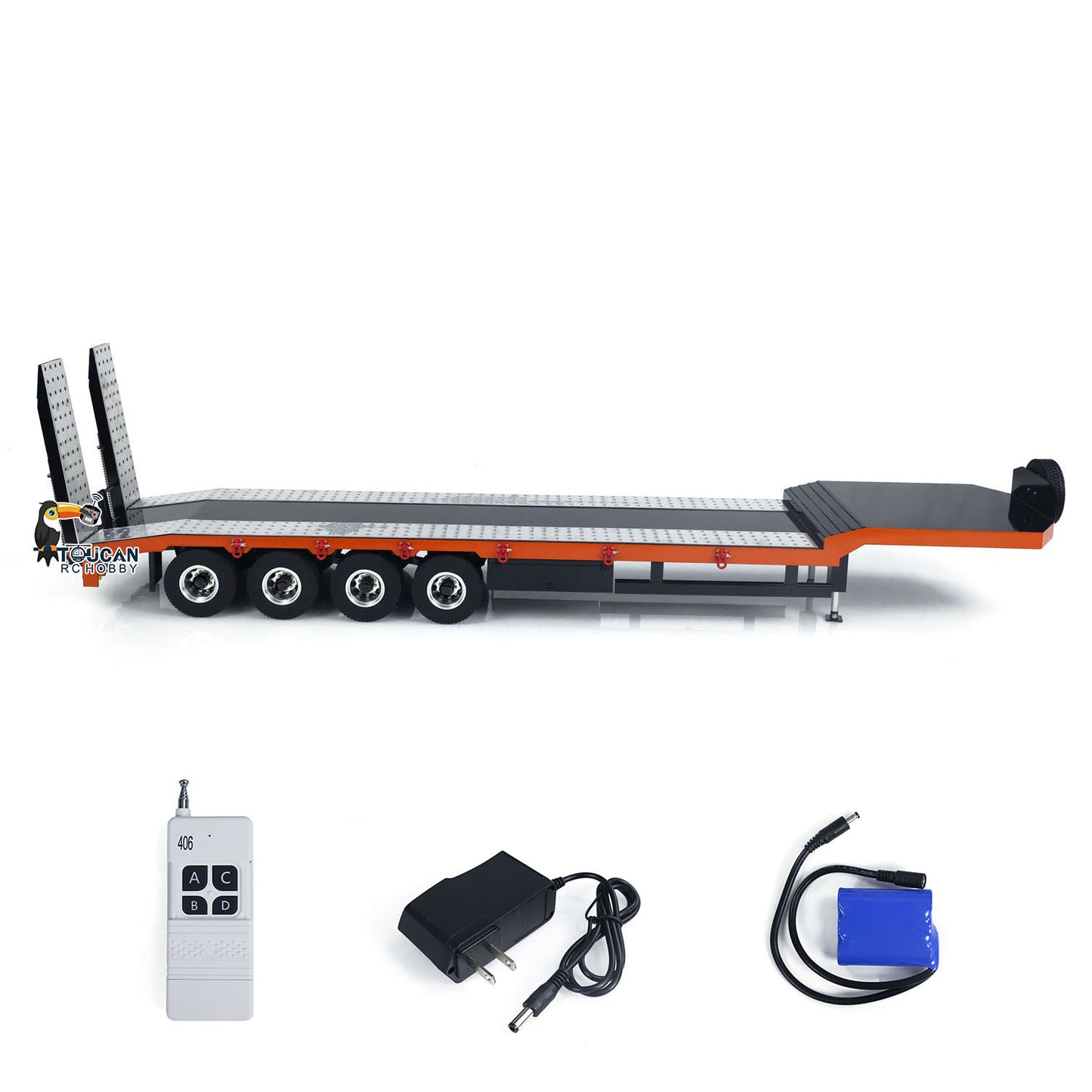 1:14 4-achs Metallanhänger für RC Traktor Auto LKW Elektrische Heckklappe Beine Lackiert Zusammengebaut DIY Modell Batterie