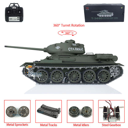Henglong 1/16 TK7.0 Sowjetischer T34-85 I RC RTR BB IR Panzer 3909 mit 360°-Turm FPV Metallketten Kettenräder Leiträder Rauch Sound