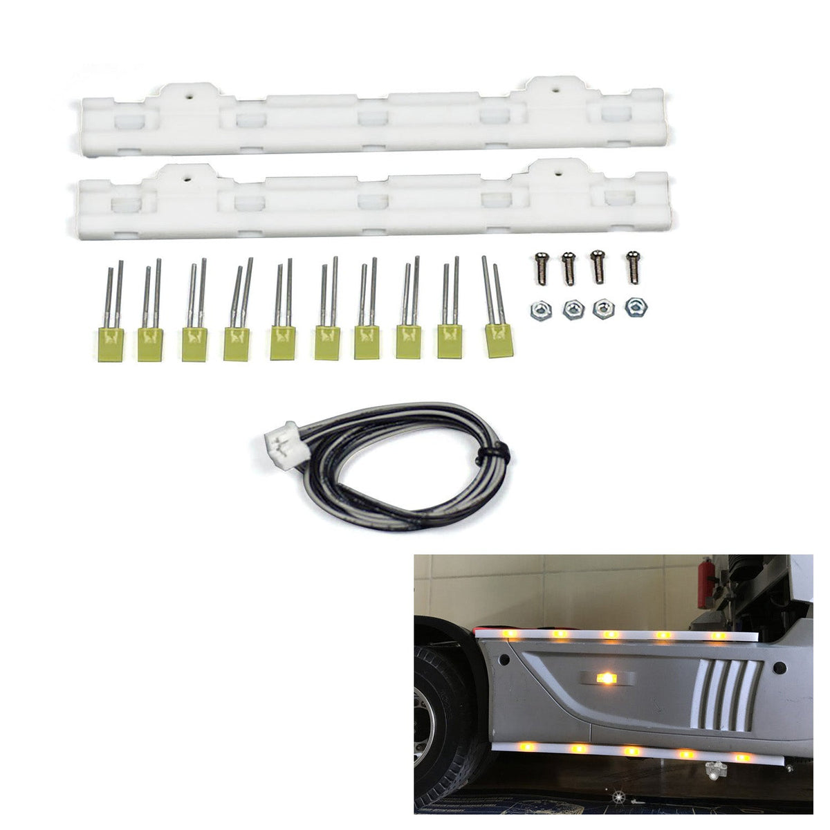 3V LED Kunststoff Seitenschweller Lichtleiste 5 Perlen für 1/14 DIY TAMIYA RC Traktor LKW Modell FH16 R620 Anhänger Engineering Fahrzeug Auto