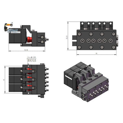 TOUCAN RC HOBBY CUT Model 1-5CH Metal Reversing Valve With 1-5 Servos for 1/14 1/16 Scale Remote Control Excavator Dozer Loader Forklift Truck Model