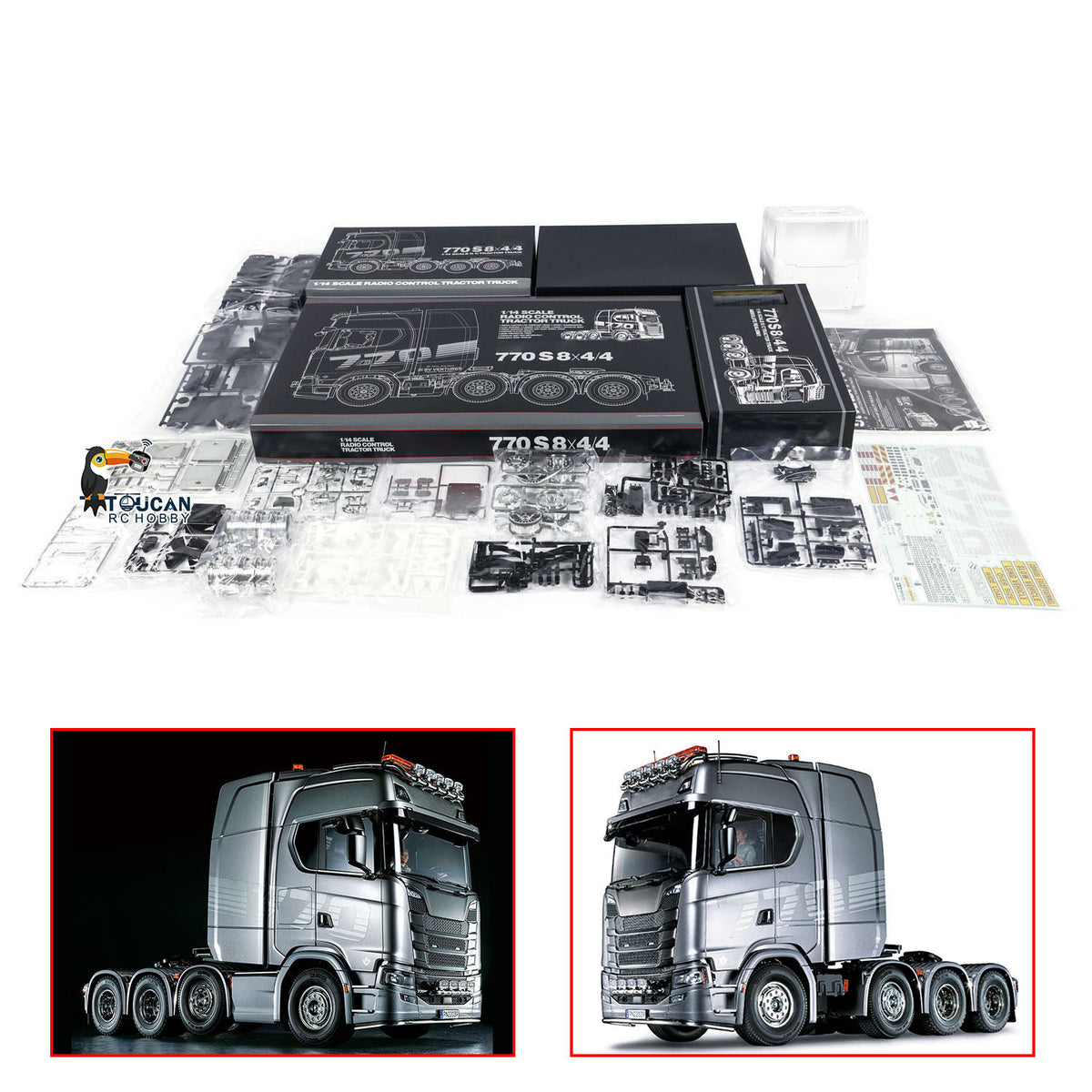 Vorbestellung 1/14 8X4 770S 56371 RC Sattelzugmaschine Funkgesteuerte Autosimulation Unmontierter, unbemalter Modellbausatz 3-Gang-Getriebemotor