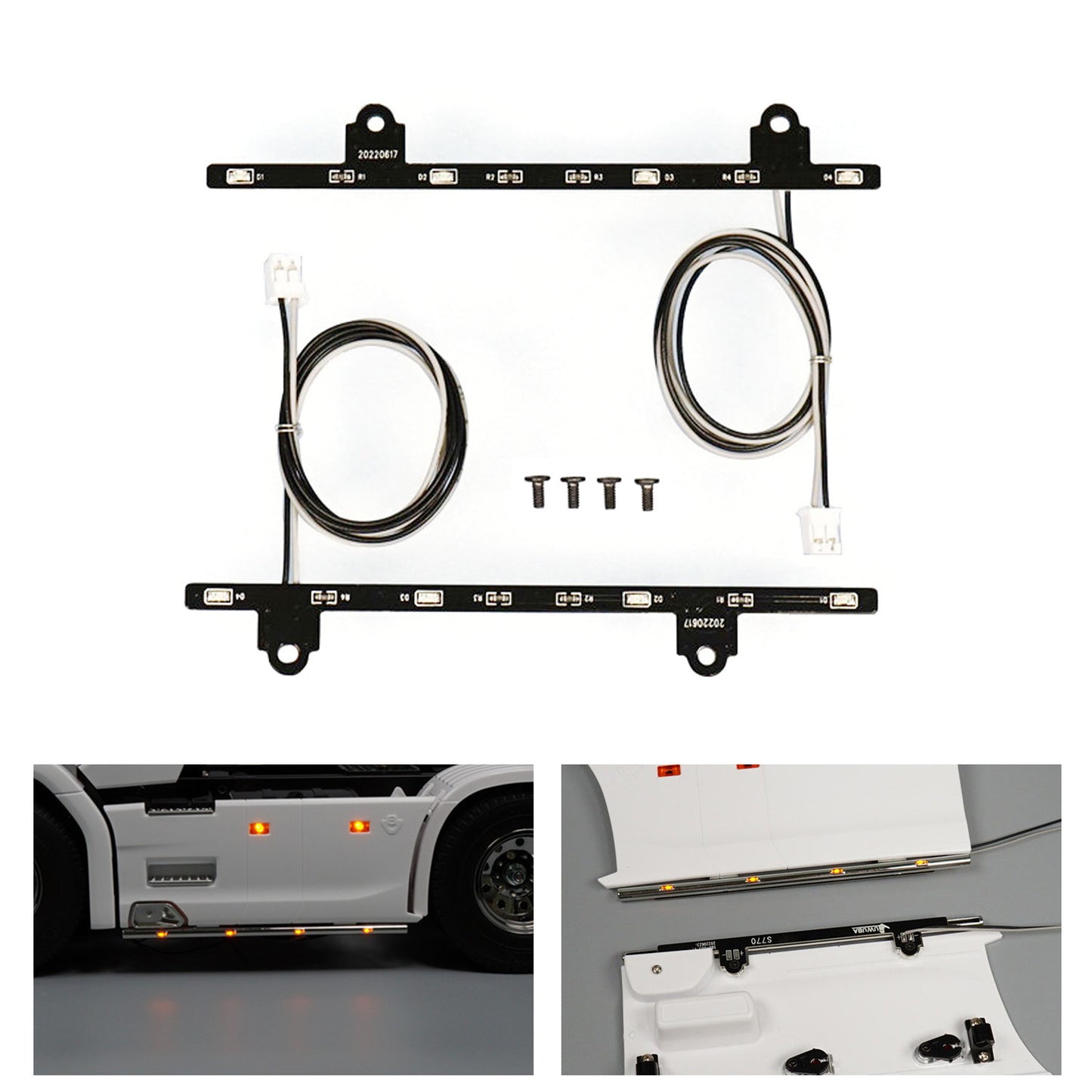 Kunststoff-Seitenschwellerleuchte, 3–7 V, LED-Warnleuchte für 1/14 DIY Tamiya Fernbedienung Traktor-LKW-Modell 770S 6x4 56368 Autoteile