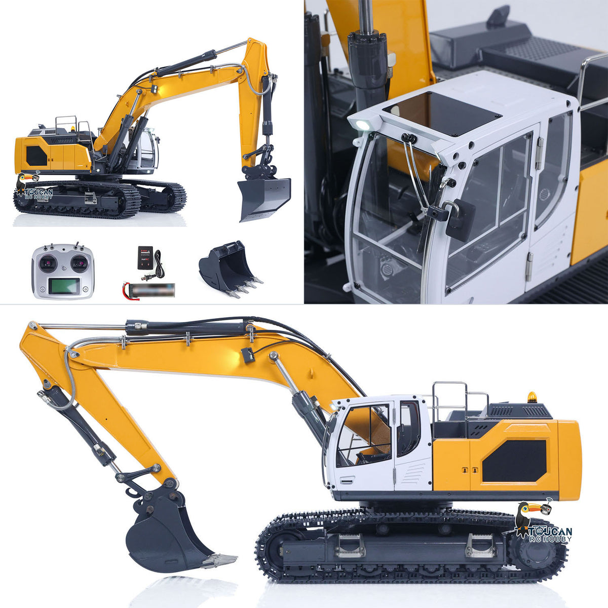 XDRC-BA-945 1/14 Metal RC Hydraulic Excavator with Grading Bucket, Quick Release & Light System