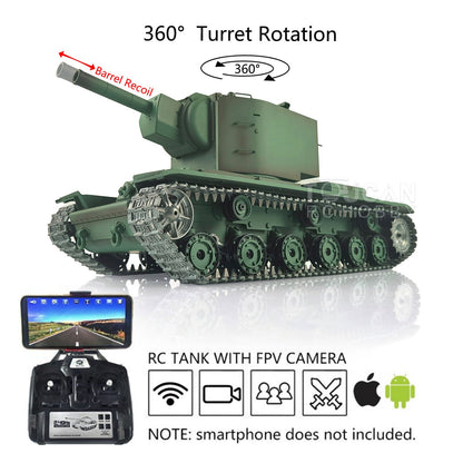 Henglong 1/16 TK7.0 Promotion Soviet KV-2 RTR RC Tank 3949 FPV Barrel Recoil 360 Degrees Turret Smoke IR BB Metal Tracks Sprockets Idlers Wheels Gearbox