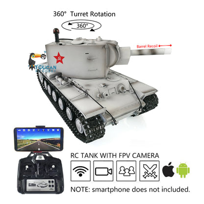 Verbesserter Henglong 1/16 TK7.0 Sowjetischer KV-2 Gigant, fahrbereit, ferngesteuerter Panzer, 3949, 360-Grad-Turm, FPV-Sound, Rauch, Metallketten