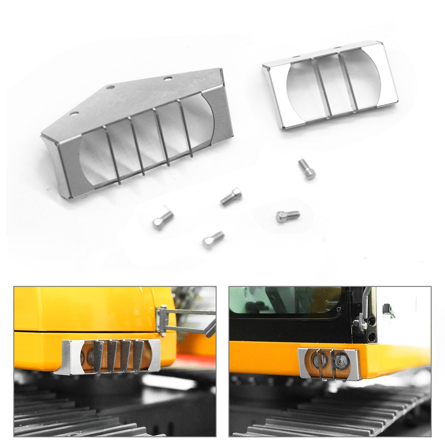 CUT 1/14 LED Lamp/GPS/Cabin Rear Roof Guard/Rubber Pad/Beam/Bucket/Ripper for 914 3-Arms Metal RC Hydraulic Excavator Model