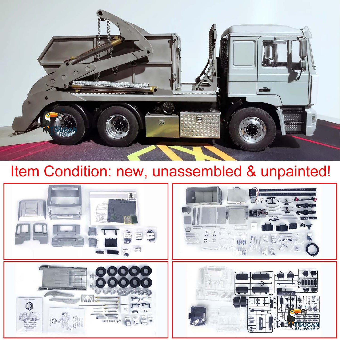JXMODEL 1/14 6x4 Metall RC Hydraulischer Absetzkipper Funkgesteuerter LKW VL18U F2000 Schwenkarmautos Modellbausatz Licht-Soundsystem