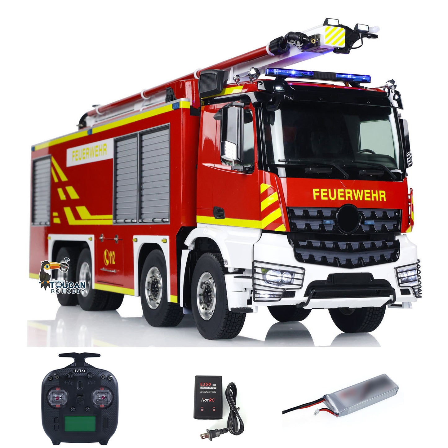 TOUCAN RC HOBBY 1/14 Metal Chassis 8x4 Radio Control Snozzle High-reach Extendable Turret Fire Truck RTR PNP Options