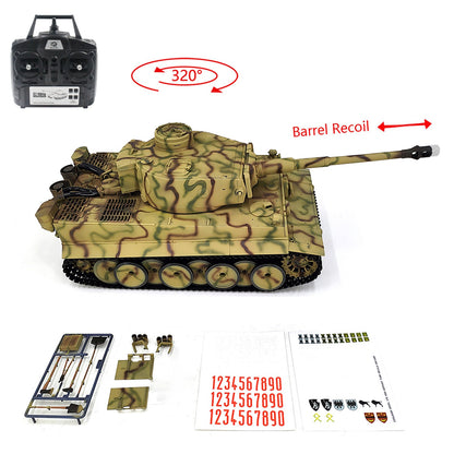 2.4Ghz Henglong 1/16 7.0 Plastic German Tiger I 3818 RTR RC Tank BB IR Barrel Recoil Metal Suspension Arm Gearbox Smoke Special Spray Painting
