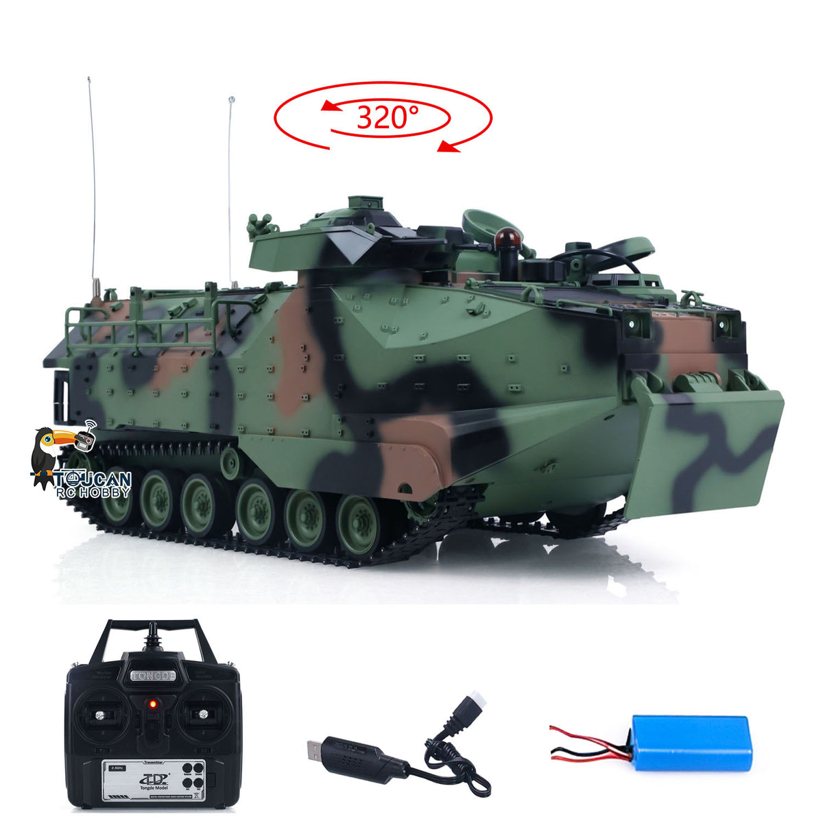 TOUCAN RC HOBBY Tongde 1/16 RC Armored Vehicle TD3.0 Infrared Combat Tanks 320degrees Rotating Gun Underwater Thruster Smoke Sound LED Lights