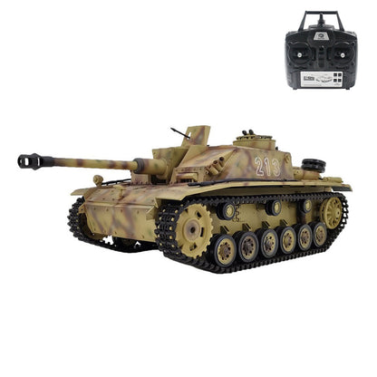 2.4G Henglong 1/16 7.0 Plastic German Stug III 3868 RTR RC Tank BB IR Steel Gearbox 1800MAH Battery Sound Lights Smoke Special Spray Painting Model