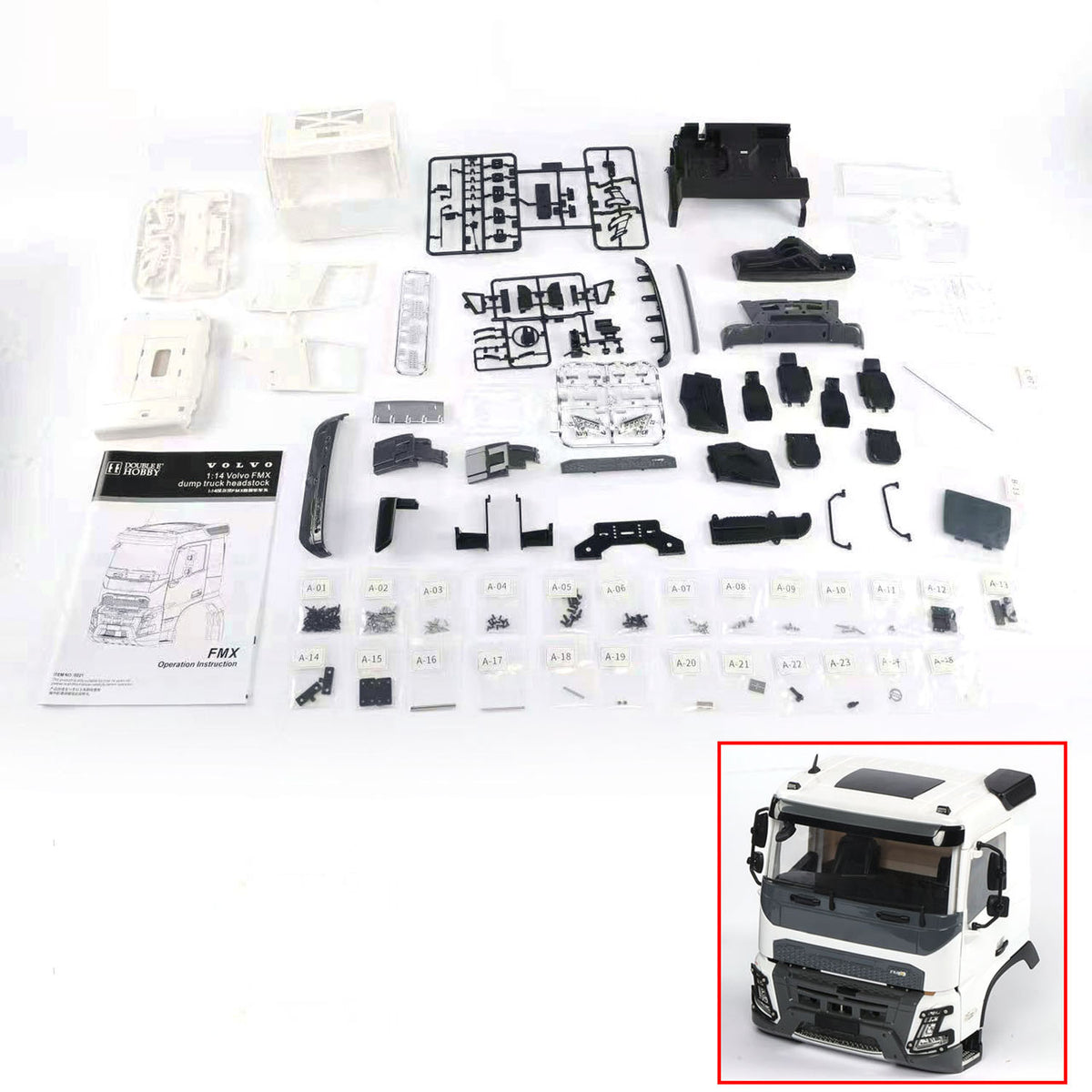 Double E FMX Kabinenschale für 1/14 hydraulischen RC-Muldenkipper, DIY-Funksteuerung, Traktorautos, DIY-Ersatzteil-Modellbausatz, unlackiert