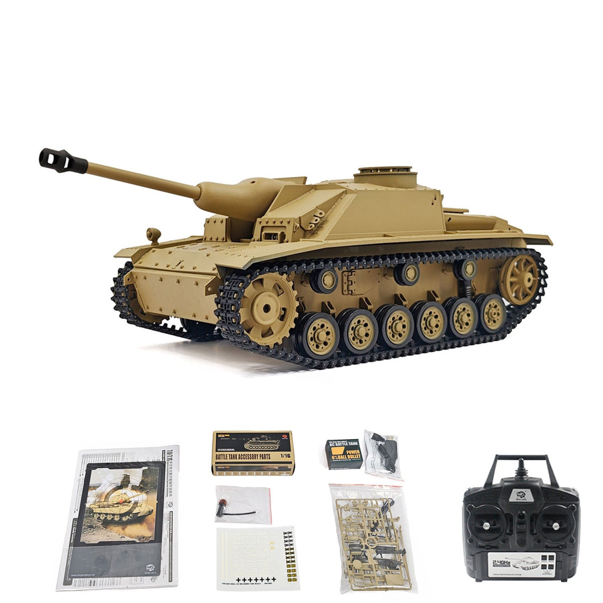 2.4G Henglong 1/16 7.0 Plastic German Stug III 3868 RTR RC Tank BB IR Steel Gearbox 1800MAH Battery Sound Lights Smoke Special Spray Painting Model