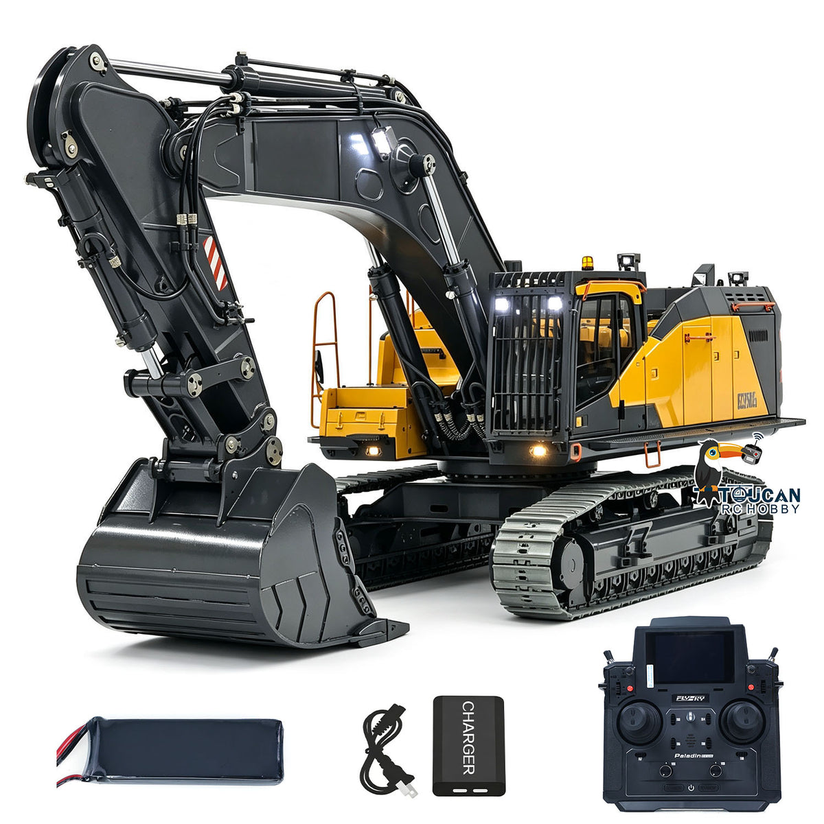 TOUCAN RC HOBBY 1/14 Metal RC Hydraulic Excavator EC950 RTR Dual Pump Digger Model 8CH Valve Hydraulic Lifting Counterweight Ripper PL18EV LITE