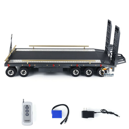 Metall 5 Achsen Vollanhänger für 1/10 1/8 RC Crawler 1/14 1/12 Hydraulisches LKW-Auto mit elektrischem Heckbrett Rücklichter Seitenlichter