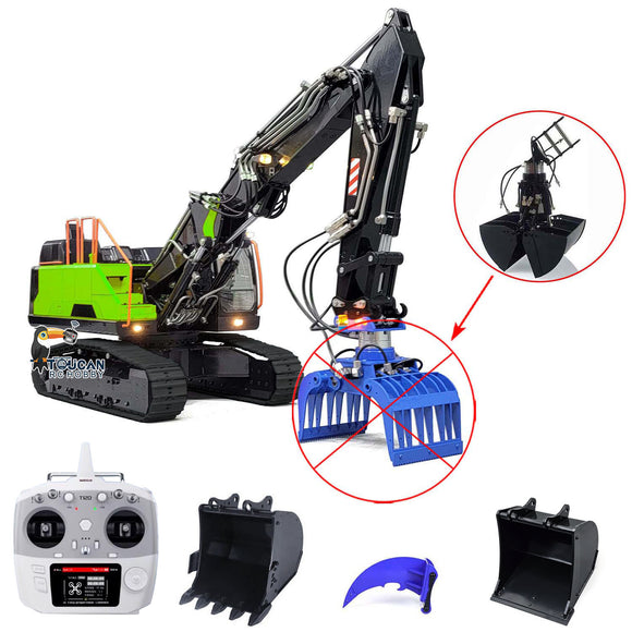 1/14 Metal EC380 RC Excavator Tracked Hydraulic Engineering Vehicles Assembled W/ Hydraulic Grab Clamshell Bucket Loosener