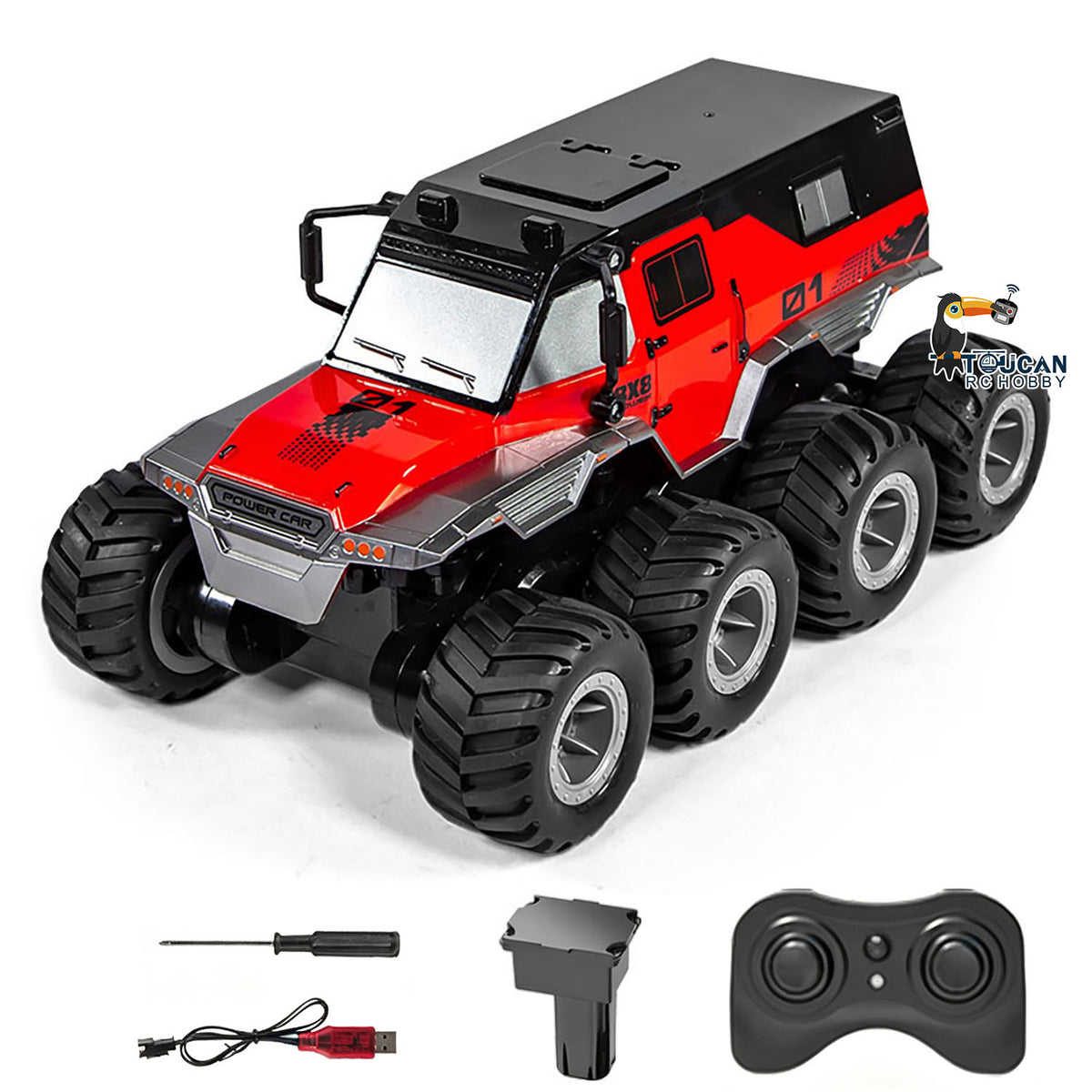 TOUCAN RC HOBBY 2.4GHz JJRC 1/18 8WD Plastic Remote Control Off Road Waterproof Car Radio Control Amphibious Armored Vehicle Q203 Finished Model