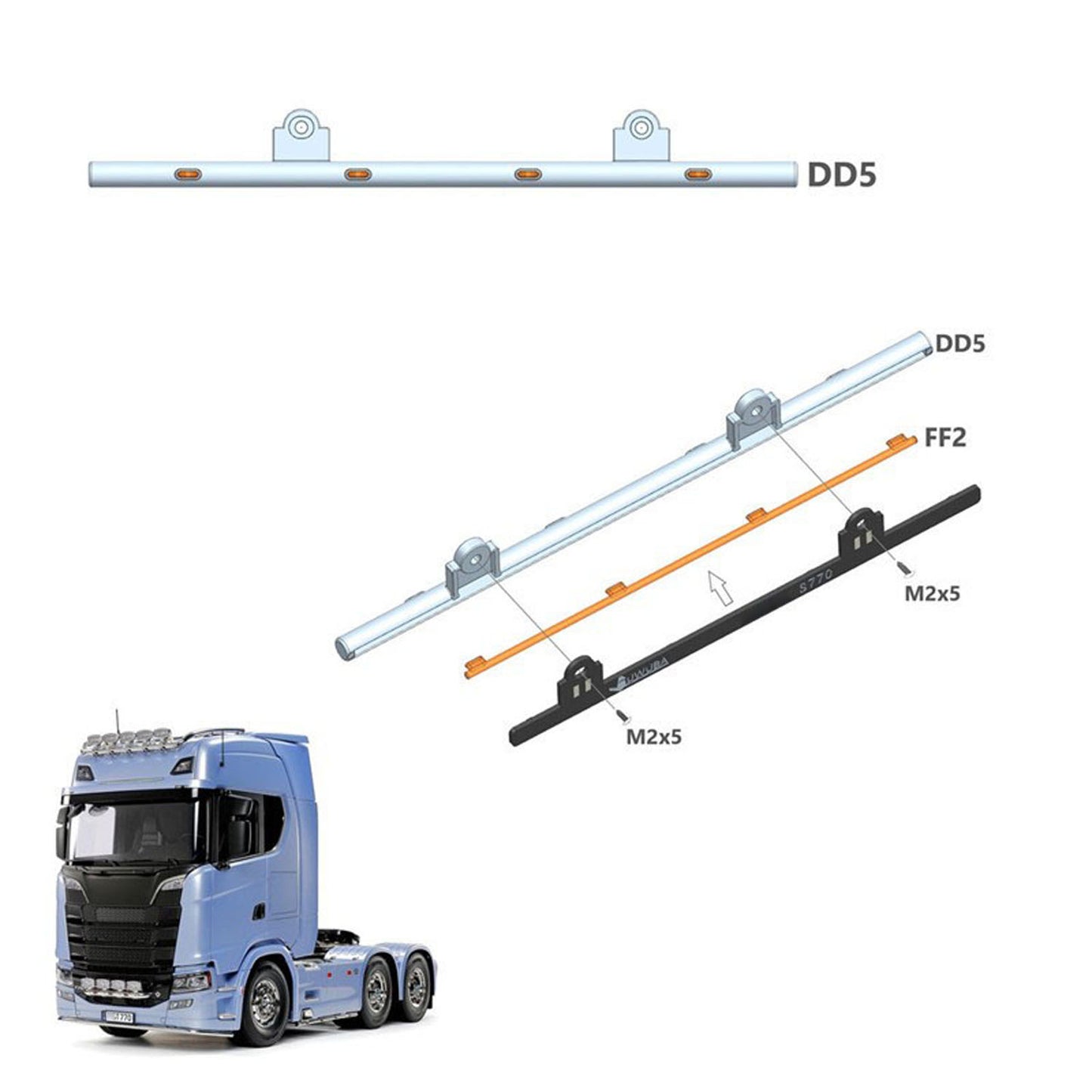 Kunststoff-Seitenschwellerleuchte, 3–7 V, LED-Warnleuchte für 1/14 DIY Tamiya Fernbedienung Traktor-LKW-Modell 770S 6x4 56368 Autoteile