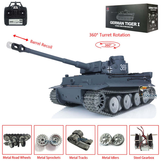 TOUCAN RC HOBBY Fast Free Shipping Henglong 1/16 7.0 Tiger I RTR RC Tank 3818 W/ Barrel Recoil Metal Tracks Wheels BB Unit Electric Military Vehicle