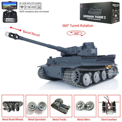 Henglong 1/16 TK7.0 3818 Tiger I RTR RC Tank FPV 360 Degrees Turret Barrel Recoil Smoke Metal Tracks Sprockets Idlers Road Wheels Hand Spray Painting Color