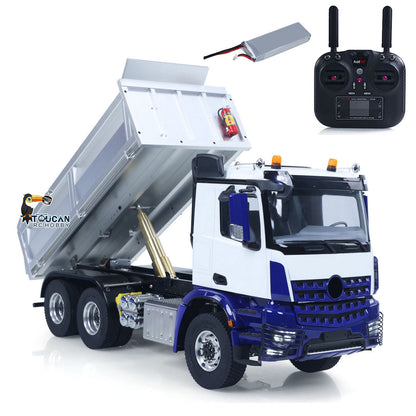 MD 6X6 Dumper Metal 1/14 Full Metal Chassis Hydraulic Tipper with 2-Speed Transmission and 6x6 Drive System Yellow Cab Silver Bucket Ready to Run