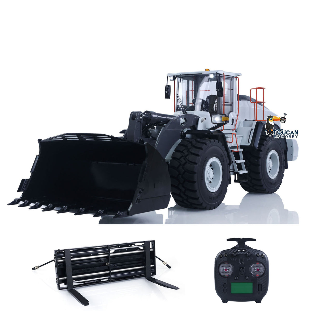 MTM E260L Metal 1/14 Loader Hydraulic Construction Vehicle with 5CH Reversing Valve and 4x4 Axle System White Finished Ready to Run Battery Excluded