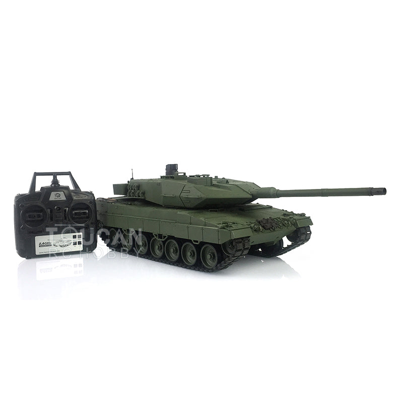 Henglong 1/16 TK7.0 Leopard2A6 RC RTR Panzer 3889 360 Turmlauf Rückstoß Metallketten mit Gummipads Kettenräder Leiträder Laufräder