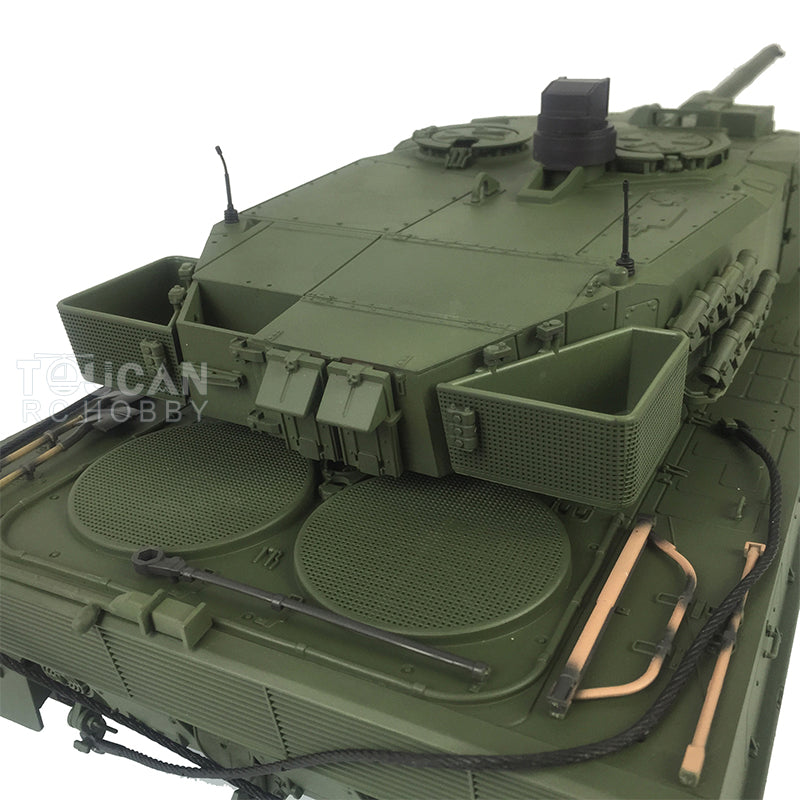 Henglong 1/16 TK7.0 Leopard2A6 RC RTR Panzer 3889 360 Turmlauf Rückstoß Metallketten mit Gummipads Kettenräder Leiträder Laufräder