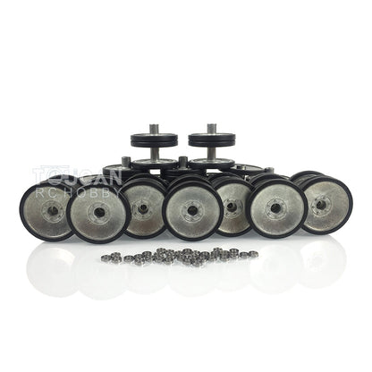 IN Stock Metal Road Wheels With Rims Rubber Tyres 16PCS For Henglong 1/16 Scale 2.4Ghz German Tiger I 3818 Panther 3819 RC Tank Spare Parts