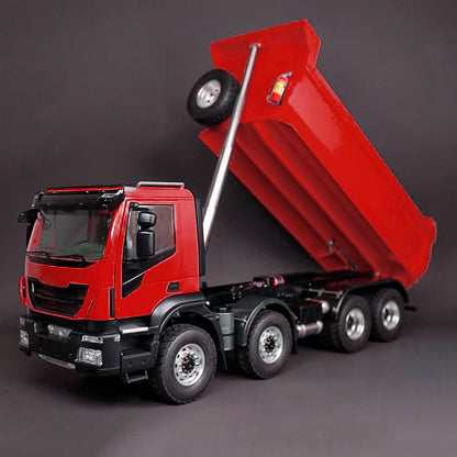 MD 1/14 8x4 RC Hydraulic Dump Truck CNC 2-Speed Transmission Differential Lock Axles Sound Light System FlySky ST8 Radio Controller