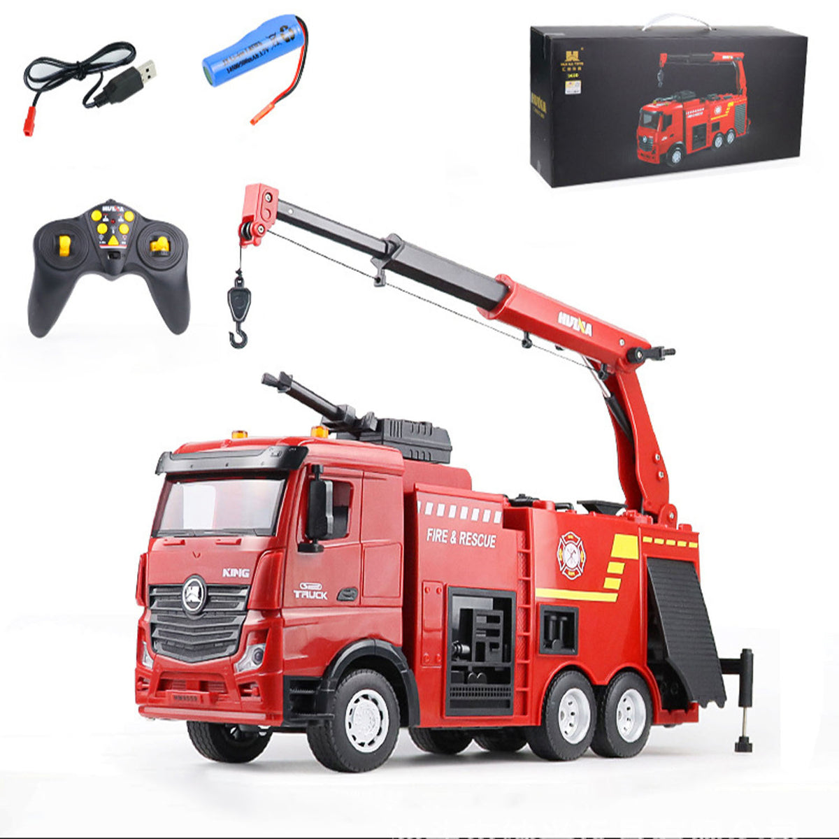 HUINA 1/18 1362 Ferngesteuertes Feuerwehrauto 2,4G 9CH Sprinkler Auto Spielzeug Zusammengebautes und bemaltes Hobbymodell Geschenk