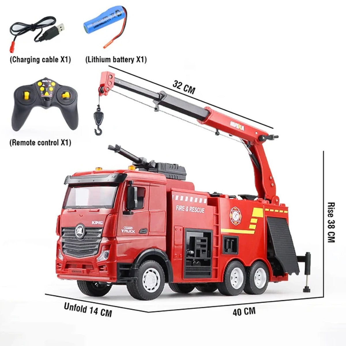 HUINA 1/18 1362 Ferngesteuertes Feuerwehrauto 2,4G 9CH Sprinkler Auto Spielzeug Zusammengebautes und bemaltes Hobbymodell Geschenk