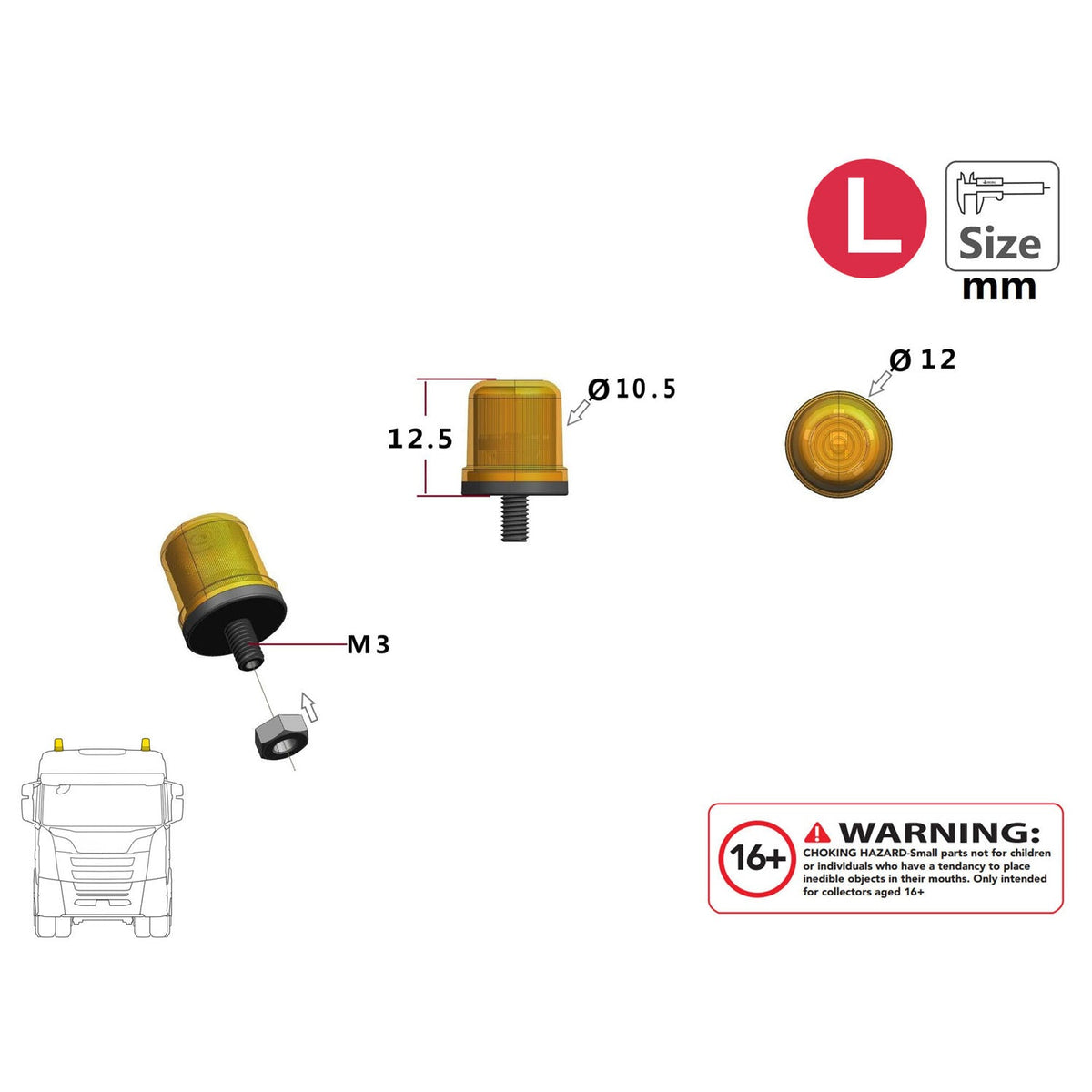 3V Kunststoff-Warnleuchte 360 LED rotierende Blinklampe für DIY TAMIYA 1/14 RC Traktor LKW 770S Bagger Kipper Modellauto