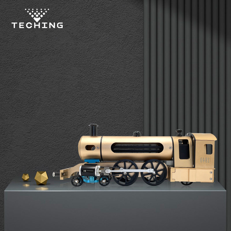 TECHING Elektrischer Dampfzug aus Aluminiumlegierung, DIY-Maschinen, Modellbau-Zubehör-Kits, Kunstwerke, zerlegt, 300 x 77 x 125 mm