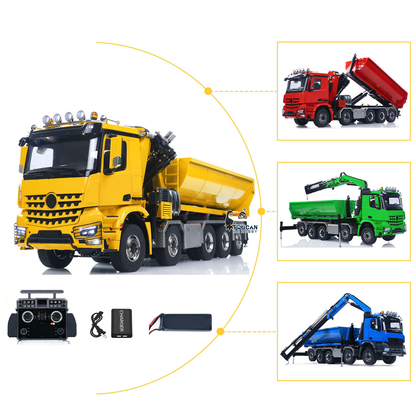 1/14 10x10 Fernbedienung Hydraulische Kran Dump Truck RC Volle Dumper Hinterachse Hebe HobbyWing Bürstenmotor 9CH Stahl Ventil