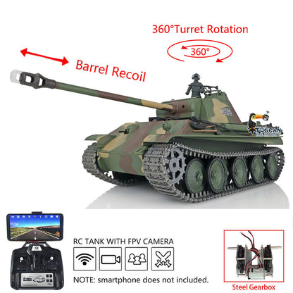 Henglong 1/16 TK7.0 Verbesserter deutscher Panther G FPV, betriebsbereiter ferngesteuerter Panzer 3879 mit 360-Grad-Turm, Metallketten und Leiträdern