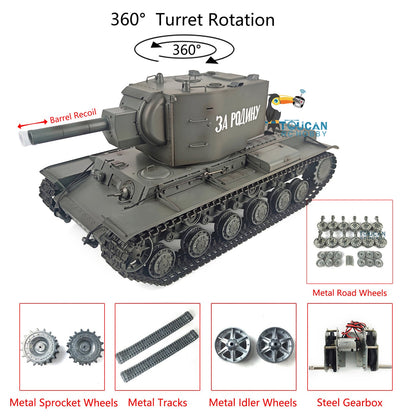 Henglong 1/16 TK7.0 Soviet KV-2 Gigant 3949 RTR RC Tank Barrel Recoil BB IR 360 Degrees Turret Metal Tracks Gearbox Sprockets Idlers Road Wheels
