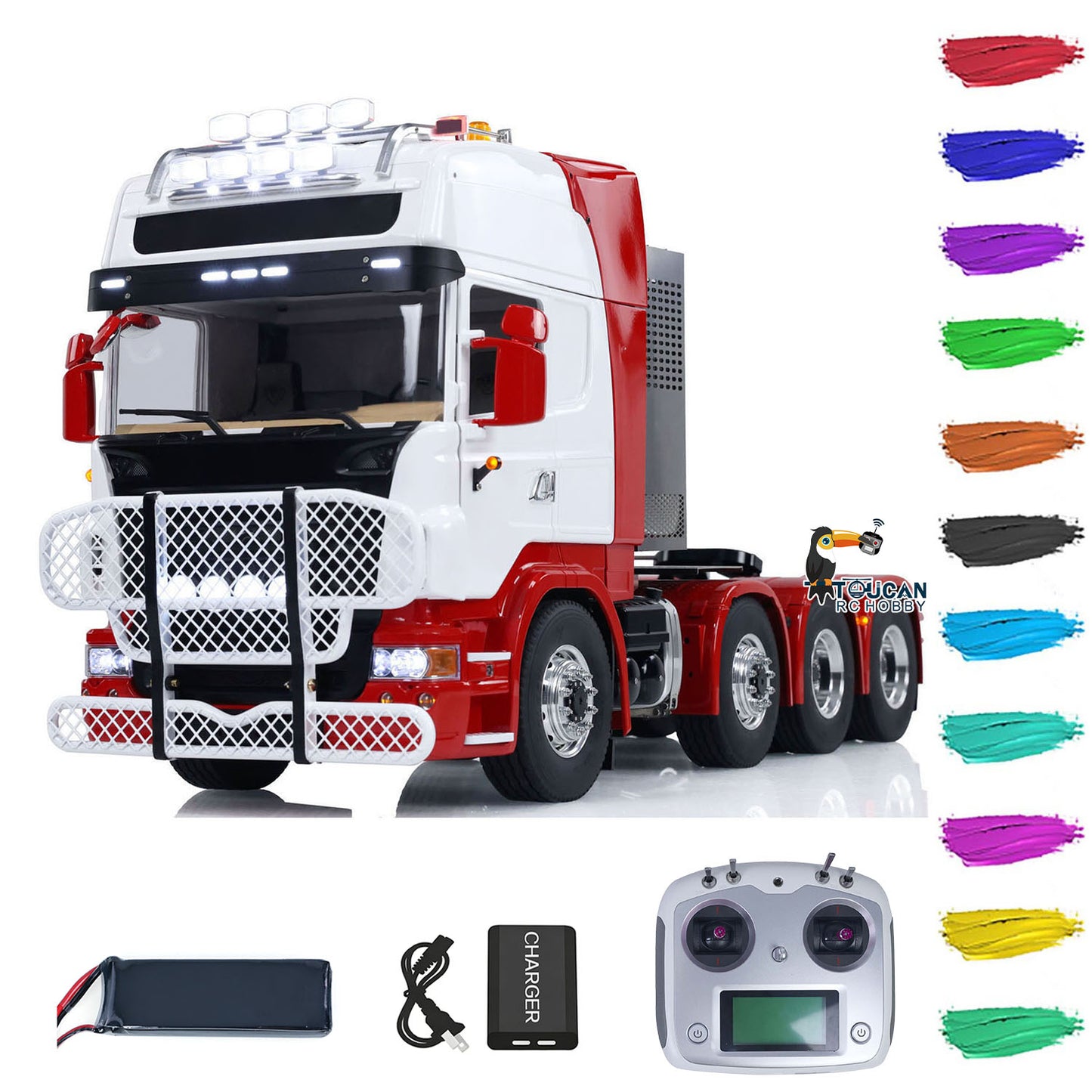 1/14 RC Sattelzugmaschine RTR Fernbedienung Auto Raucheinheit TOUCAN 8X8 Metallchassis 2-Gang-Getriebe