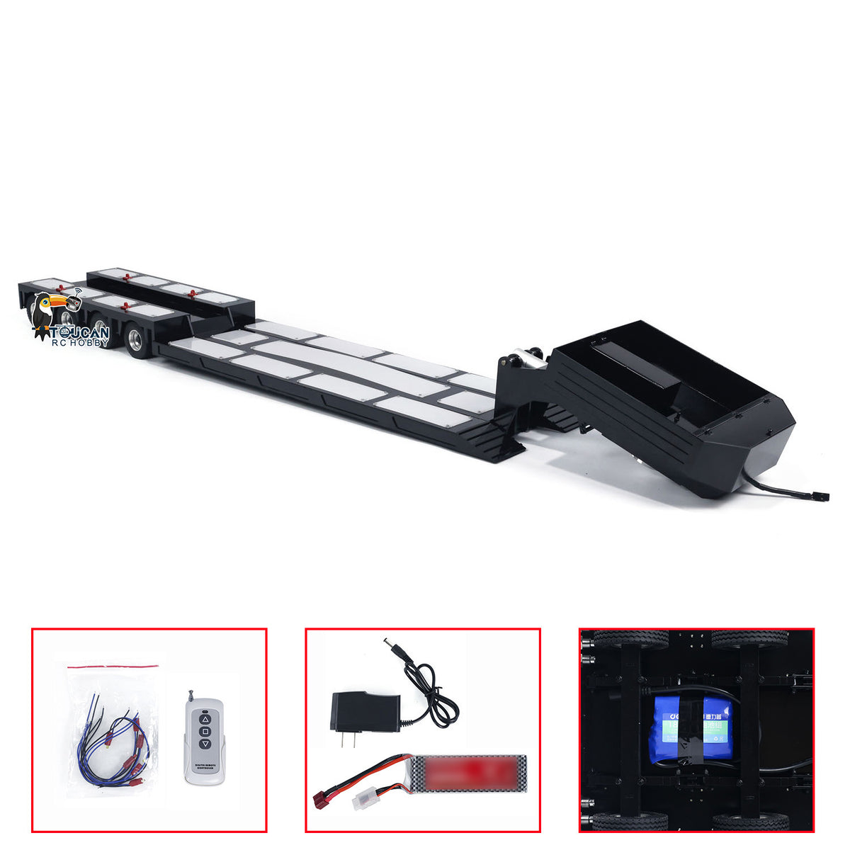 4-achsiger ausziehbarer Sattelauflieger aus Metall, lackiert für 1/14 RC-Sattelzugmaschine, ferngesteuertes Automodell, Rücklicht-LED