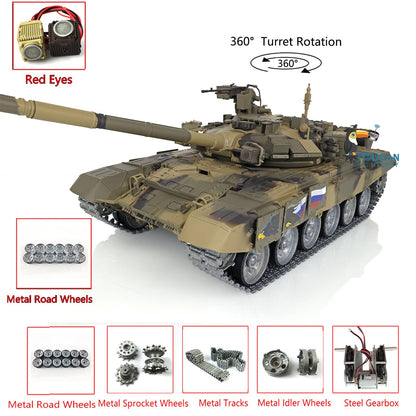 Henglong 1/16 TK7.0 Profession Russian T90 RC Tank 3938 with Red Eyes 360 Degrees Turret Smoke Infrared Combat Metal Sprockets Idlers Road Wheels