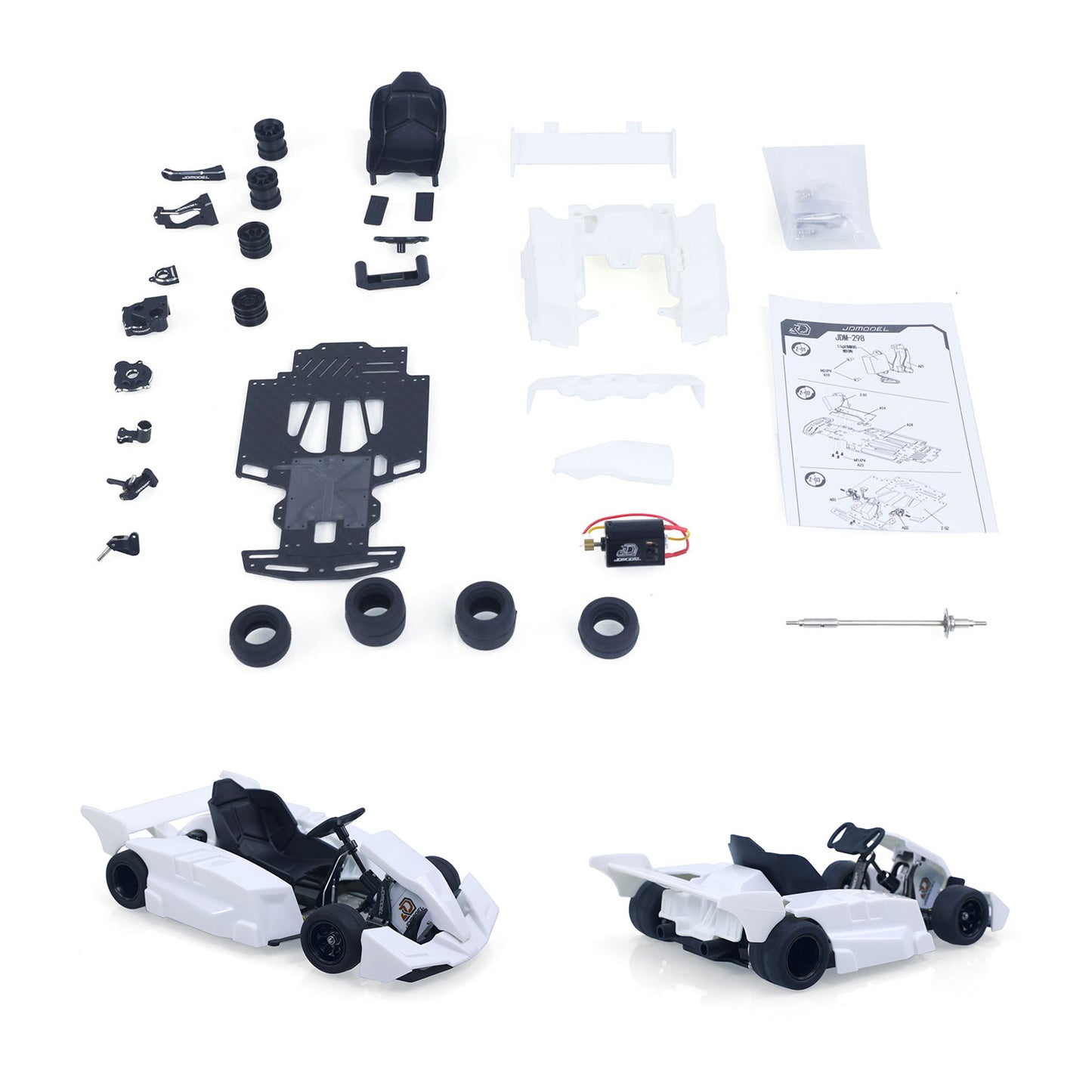 JDM 298B 1/10 Plastic RC Go-Kart DIY Model Radio Controlled Electric Racing Vehicle Unlimited Retrofit for Advanced Player