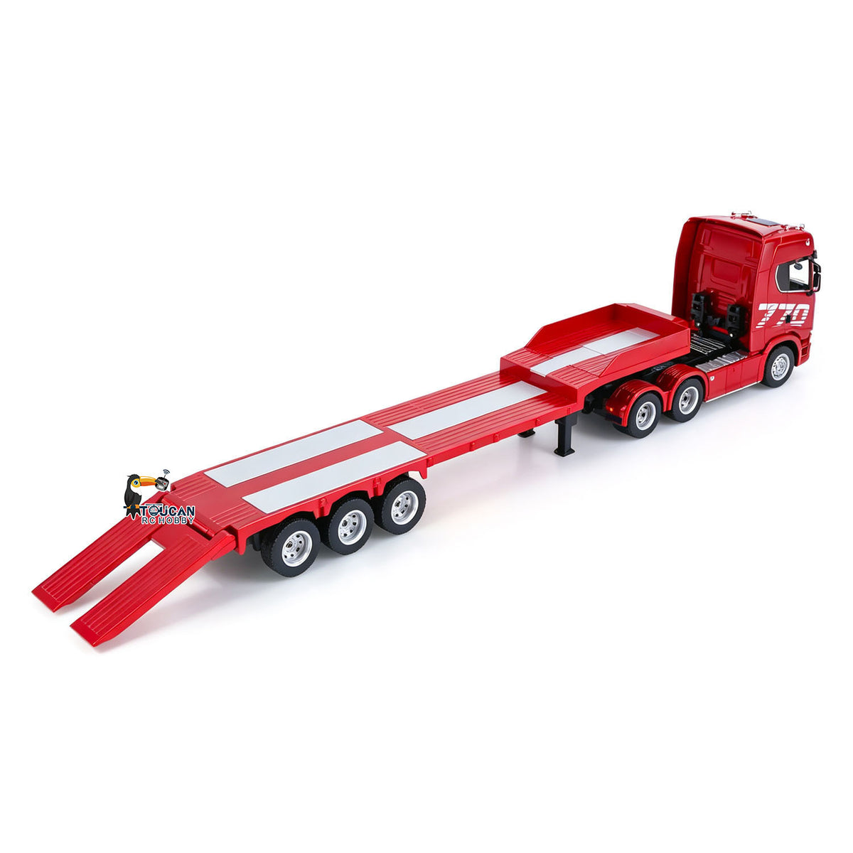 TOUCAN RC HOBBY HUINA RTR 1/24 Remote Control Tractor Truck 770S W/ Light Sound System Manual Support Legs Tail Board 3Axle Semi Flatbed Trailer