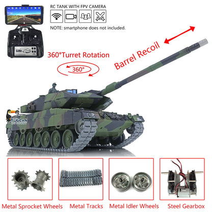 Henglong 1/16 TK7.0 Promotion German Leopard2A6 RTR RC Tank 3889 with 360 Degrees Turret Barrel Recoil Smoke BB IR Metal Tracks Sprockets Idlers Wheels Gearbox