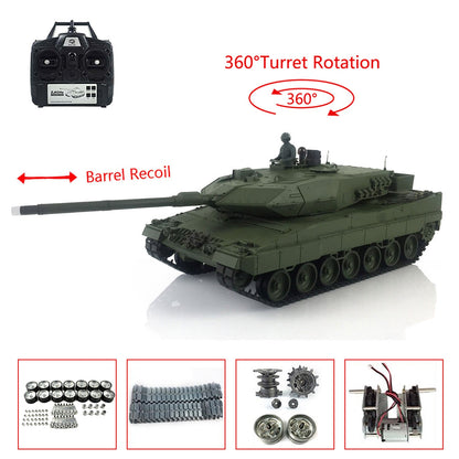 Henglong 1/16 TK7.0 German Leopard2A6 RTR RC Tank Model 3889 IR BB Smoke Barrel Recoil 360 Degrees Turret Metal Tracks Sprockets Idlers Road Wheels Gearbox