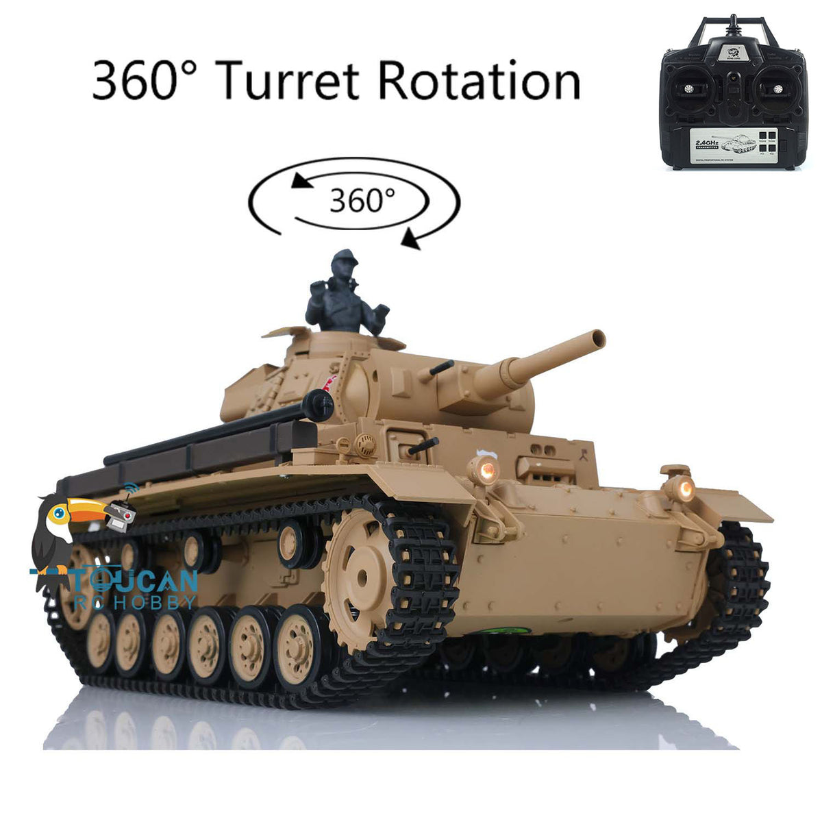 2,4 GHz Henglong 1/16 Maßstab TK7.0 Kunststoffversion Deutscher Panzer III H RTR RC Modellpanzer 3849 360 Turmketten Kettenräder Leiträder
